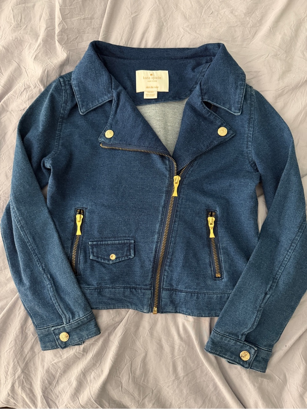 Kate Spade New York Girls Moto Denim Jacket – NWOT | Size 10 (140 cm)